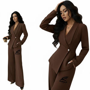 Conjunto de Blazer y Pantalones Slim de Último Diseño, Cierre Cruzado con Botones, Tejido de Algodón y Poliéster, Traje Formal de Negocios para Mujer - Product Image 2