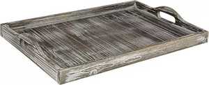 Bandeja de Servir Rústica de Madera de Pino Blanqueada con Asas Recortadas para Otomana y Mesa de Centro - Product Image 2