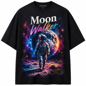 Camiseta Negra para Hombre con Estampado de Astronauta Moon Walker, Cuello Redondo, Corte Regular, Informal, 100% Algodón Terry Transpirable, 180g - Product Image 2