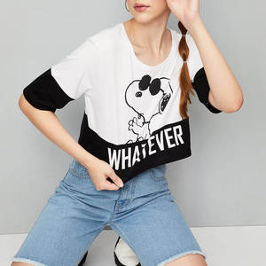 Women's <b>Black</b> White Eco-Friendly <b>Compressed</b> Crop T-<b>Shirt</b> Casual Short Sleeve Streetwear - Product Image 4