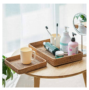 Elegante bandeja de almacenamiento y servicio de mimbre con asa para café, aperitivos, desayuno, cesta organizadora multiusos de ratán para vajilla - Product Image 5