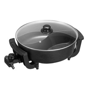 1360W 5L <b>Electric</b> Hot Pot Non-Stick Cooker Clear Glass Lid Double-Flavor Shabu Shabu Divider Temperature <b>Electric</b> <b>Skillets</b> - Product Image 6