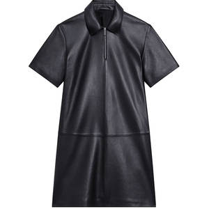 Robe en cuir véritable pour femme, design personnalisé, faible MOQ, tissu doux et confortable, coupe élégante, idéale pour le bureau - Product Image 1