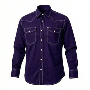 Men's Maroon Western Style Fire Resistant Breathable Silk Screen Printed Work <b>Shirt</b> Long Sleeve Two Chest Pockets Contrast - Product Image 3