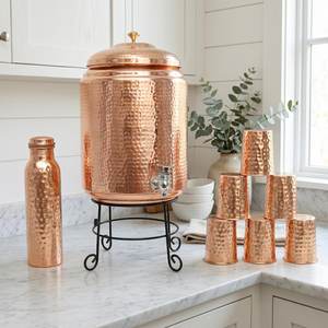 Distributeur d'eau en cuivre avec support et tasses, style vintage martelé fait main, pour la maison et les fêtes - Product Image 5