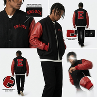 OEM Maßgefertigte Schwarze Hochwertige College Letterman Jacke mit Gesticktem Logo PU-Leder-Patch Baseball Bomberjacke für Herren