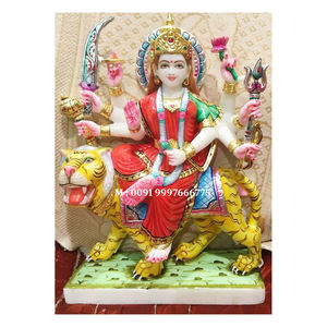 Belle statue de la déesse Durga Mata en marbre blanc naturel, faite à la main, en position assise avec sa main enfoncée, utilisée pour les festivals de Durga Pooja - Product Image 5