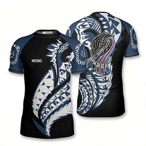 Camiseta de Manga Larga para Hombre, Protección UV, Color Negro y Azul, Estampado Tribal de Dragón por Sublimación, Secado Rápido, Antibacteriana, Transpirable, para Natación, Surf y Buceo - Product Image 1