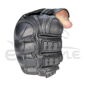 Gants de moto personnalisés pour hommes, demi-doigts, en cuir de chèvre, pour l'été, avec protection des articulations en TPR, gants de motard - Product Image 4