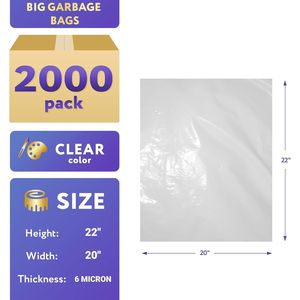 Precio al por mayor Paquete 2000 Transparente 20x22 pulgadas Bolsas de basura de polietileno de alta Densidad 6 micras de espesor Cubo de basura resistente al desgarro - Product Image 2