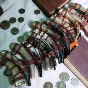 Handcarved Viking Ox Horn Authentic Blowing Horn with Leather Strap for Display and Use At Low Price - Product Image 1