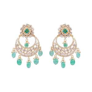 Handmade Polki Earrings With Green <b>Beads</b> Bridal And Festive Ethnic Jewellery For Wedding, Party And Engagement Wear - Product Image 2