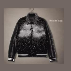 Servicio OEM al por Mayor, Chaquetas Bomber de Cuero Reversibles Vintage para Hombre con Logotipo Personalizado, con Brillantina y Pedrería, para Primavera - Product Image 4