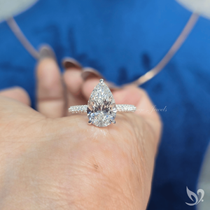 3CT Pear Cut Lab Grown Diamond <b>Ring</b> Luxury Teardrop Engagement <b>Ring</b> Triple Pave Band 10K White Gold Statement <b>Ring</b> - Product Image 5