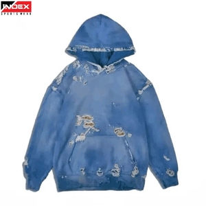 Sudadera con Capucha Oversize Tie-Dye para Hombre INDEX, Azul, con Bolsillo Desgastado, Felpa Francesa, Estilo Urbano Otoñal - Product Image 1