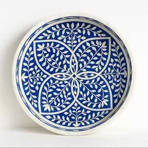 Rectangular Wood Storage <b>Tray</b> With Teal Fish Scale Pattern Bohemian Design Lacquered Finish For <b>Table</b> Use - Product Image 6