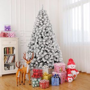 7 FT Pre-Lit Snow Flocked Christmas <b>Tree</b> Artificial Hinged Pine <b>Tree</b> with 1000 Branch Tips and 400 <b>Lights</b> Remote Control - Product Image 1