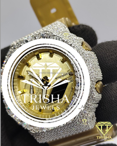 Handcrafted 925 Sterling Silver <b>Watch</b> with VVS Moissanite <b>Diamonds</b> and Gold Sunray Dial Luxury Statement Piece - Product Image 5