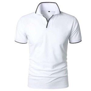 เสื้อโปโลแขนสั้นสีขาวสำหรับผู้ชาย ผ้าปิเก้เนื้อนุ่ม ระบายอากาศได้ดี ทรงปกติ ติดกระดุมด้านหน้า สไตล์ลำลอง - Product Image 1