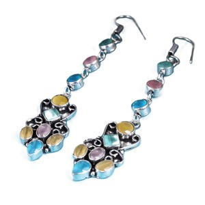 Pendientes Largos de Latón Multicolor con Forma de Campana |   Joyería de Plata Antigua Plateada de Moda para Mujer - Venta al por Mayor - Product Image 3