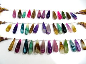 Cuentas de Calcedonia Natural Multicolor de 1 a 2 Pulgadas de Largo, Forma de Lágrima, Hilos Lisos de 8 Pulgadas - Product Image 3