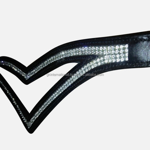 หนังสีดำประดับคริสตัลรูปตัววีคู่หนังรูปม้าอังกฤษมีขนาดและสีที่กำหนดเองทั้งหมด - Product Image 2