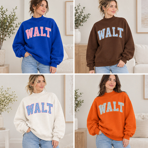Sweat-shirt à col rond pour femme, rose à carreaux, imprimé lettres WALT, mélange de coton, style universitaire, haut d'automne - Product Image 6