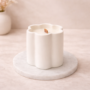 Premium Ceramic <b>Candle</b> Vessel Scalloped Edge Thick Wall Heat Resistant Smooth Finish Reusable Home Decor Wooden Wick Holder - Product Image 1
