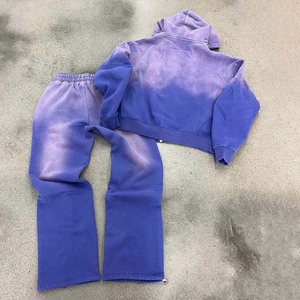 Conjunto Deportivo Unisex Morado con Capucha, Sudadera con Cremallera de Manga Larga y Pantalones, Ropa Urbana de Otoño, Diseño de Parches, 100% Algodón - Product Image 2