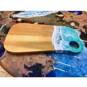 Planche à découper ronde en bois avec poignée, compatible lave-vaisselle, écologique, en résine, épaisseur 1,5 cm, pour la cuisine - Fruits, légumes, fromage - Product Image 3