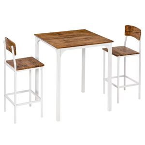Set da Pranzo Moderno in 3 Pezzi con Effetto Venatura Liscia del Legno, 2 Sedie e Tavolino a 2 Posti per Spazi Ristretti - Product Image 1