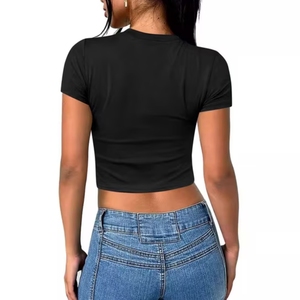 Pair of 3pc per set Premium Women's Trendy Summer Slim-Fit Crop <b>Top</b> Wholesale Tight Short-Sleeve Going Out Tees - Product Image 5