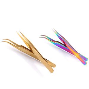 Pinzas de pestañas semicurvadas de acero inoxidable OEM al por mayor, pinzas de extensión de pestañas puntiagudas, etiqueta Personal, todos los colores disponibles - Product Image 3