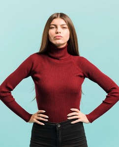 Sweat-shirt tricoté à col roulé pour femme, manches longues, couleur unie, vêtements décontractés pour l'automne - Product Image 1