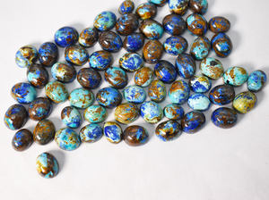 Cabochon ovale en azurite et malachite naturelle, dos plat, 9x7 mm, calibré, pierre précieuse non montée pour la création de bijoux - Product Image 4