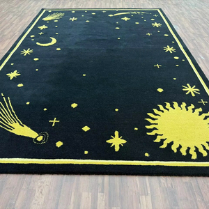 Tapis en laine bleu foncé tufté à la main, tapis de luxe uni de style écologique pour salon et chambre d'enfant - Product Image 1