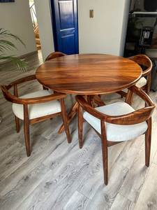 Modern Teak Wood <b>Round</b> <b>Dining</b> <b>Table</b> <b>Set</b> Scandinavian <b>Dining</b> Chair Luxury Cafe Restaurant Hotel Furniture - Product Image 5