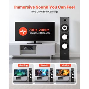 Altavoz de Torre de 2 Vías y 200W de Potencia Máxima, con Tweeter de 1 Pulgada y Woofer de 6.5 Pulgadas, Frecuencia de 70Hz a 20kHz, para Sistemas de Cine en Casa - Product Image 4