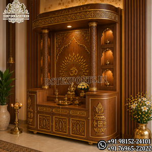 Mandir en teck de qualité supérieure avec armoire de rangement, mandir en teck massif sur mesure, temple personnalisé avec aspect marbre - Product Image 3