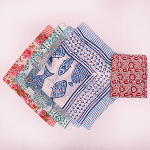 Craftjaipur All Seasons Hand Block Printed Poplin Cotton Floral Color Blocking Pattern Eco-Friendly Breathable <b>Tie</b>-<b>Back</b> Bandana - Product Image 4