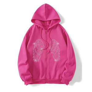 Sweats à capuche respirants en coton mélangé avec strass, doux au toucher, pour un usage quotidien - Product Image 1