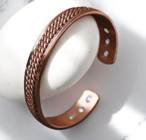 Premium Pure Copper Hand Forged Vintage Twisted Rope Wire Inlay Magnetic Cuff Bangle Adjustable Open Flat Wristband - Product Image 2