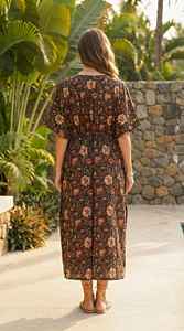 Robe kaftan bohème en coton pour femme, tenue de plage, vêtement de détente pour resort - Product Image 6