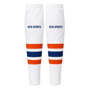 Men White <b>Orange</b> Hockey <b>Socks</b> Polyester Athletic Sports <b>Socks</b> Team Uniform Wear Long <b>Socks</b> Training Game Apparel Performance - Product Image 2