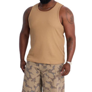 Men's Solid Color Knitted Tank Top O-Neck Casual Style Tan Sleeveless Top - Product Image 1