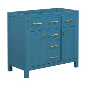 Moderno 36 'freestanding singolo bagno vanità con 4 cassetti 2 armadi struttura in legno massello lavello blu-unico bagno vanità - Product Image 5