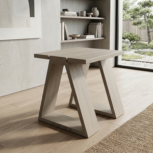 <b>Grey</b> Color Teak Wood <b>Stool</b> Decorative Wooden Plank <b>Stool</b> for Patio Living Room Home Furniture - Product Image 6