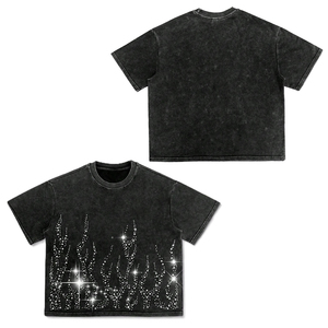 High Quality <b>Rhinestones</b> Summer T-Shirt Casual Eco-Friendly Knitted <b>Fabric</b> with <b>Rhinestones</b> T shirt - Product Image 4