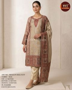 Silk Embroidered Stretchable Moisture Wicking Quick Dry Unstitched Floor-Length Wrinkle-Free Salwar Suit Set Women Kurta Dupatta - Product Image 6