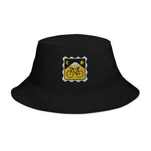 Unisex Black Bucket <b>Hat</b> With Embroidered Cycling Mountain Logo Front Panel Casual Wear Spring Summer Adult - Product Image 1